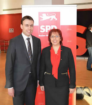 SPD-Bundestagskandidatin Stella Kirgiane-Efremidis (re.) und SPD-Landesvorsitzenden Nils Schmid MdL (li.)
