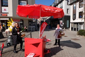 Annegret Lang und Marianne Roth, SPD-Fraktionsvorsitzende im Albstädter Stadtrat, verteilen Rosen